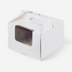 Коробка для торта с окном и ручками белая 28х28х20 см 