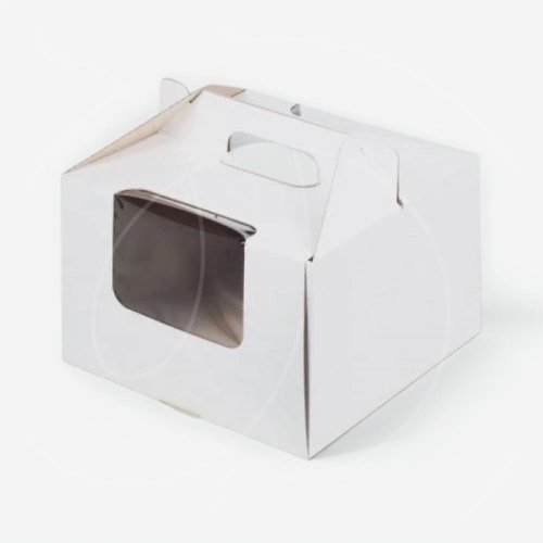 Коробка для торта с окном и ручками белая 28х28х20 см 