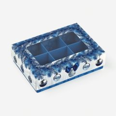 Коробка на 6 конфет с окном "Снежные украшения" 13,5х9,5х3,5 см 10444752