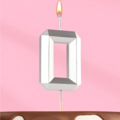 Свеча декоративная Цифра "0" Серебряная грань 10873661