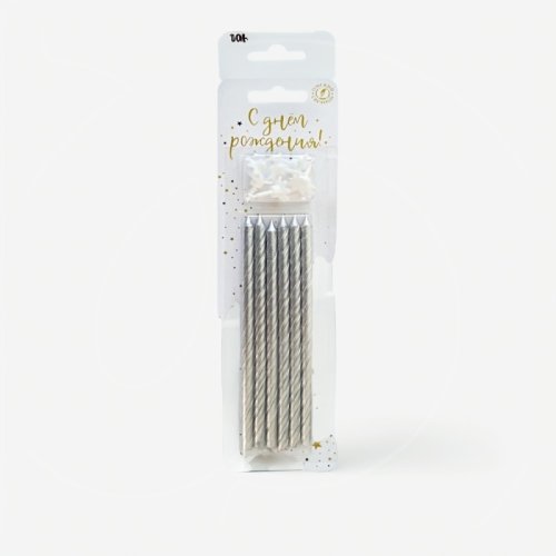 Свечи декоративные "Витки Серебро" 13 см 934