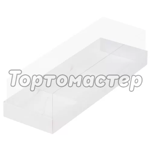 Коробка на 3 пирожных с прозрачной крышкой белая 29х9,5х8 см 070540 ф