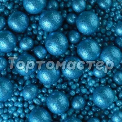 Посыпка кондитерская из дутого риса жемчуг блестящий "Синий микс" 50 г 702