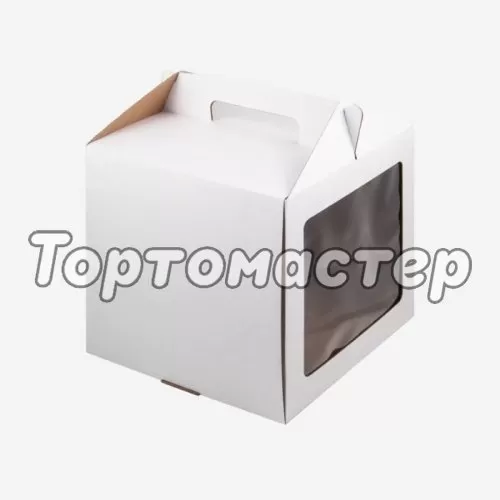 Коробка для торта с окном белая 26х26х28 см 020230