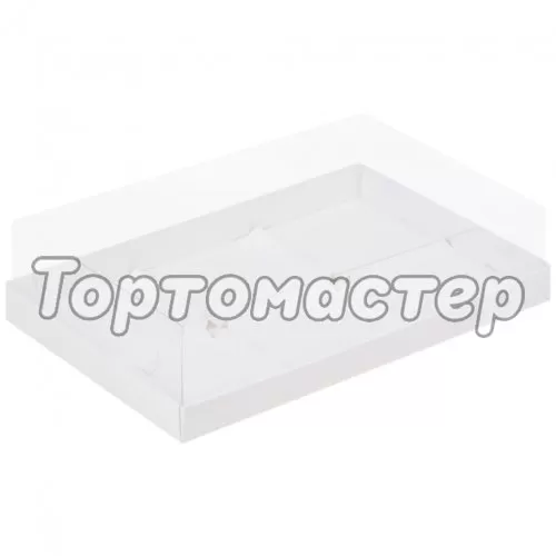 Коробка на 6 пирожных с прозрачной крышкой белая 26,5х18х6 см 