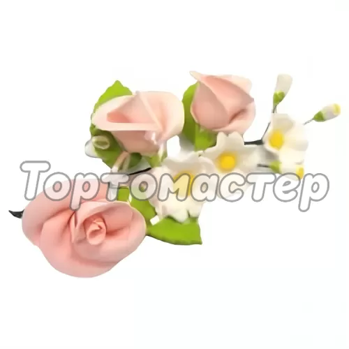 Украшение сахарное "Бутоньерка розы" розовый 1 шт 